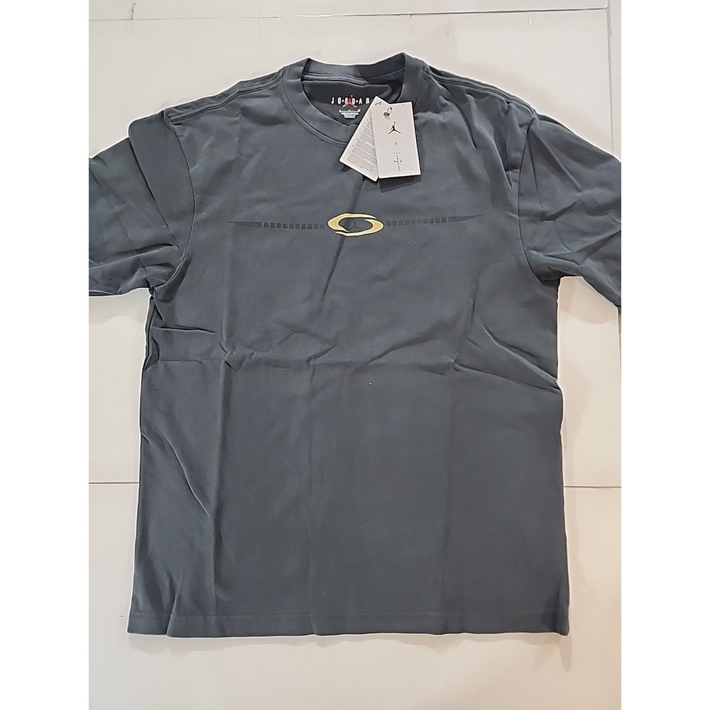 New Jordan x Travis Scott Logo Tee Dark Smoke Grey DZ5510-070 Size Small S